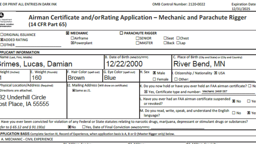 Sample of FAA mechanic testing application